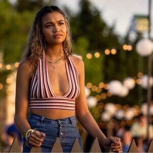 Green Striped Halter Crop Top